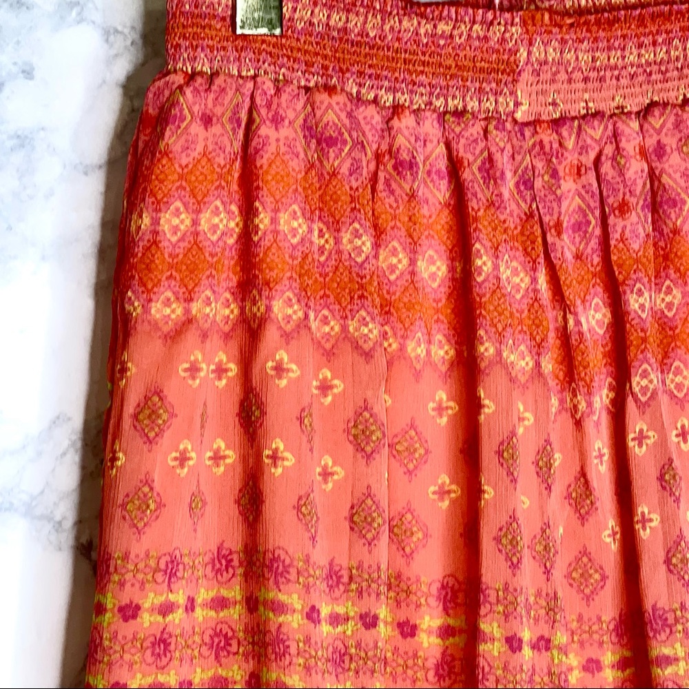 Olsenboye Orange Y2K Sheer Lined Medallion Tile Abstract Print Skirt Women’s S/M - Picture 2 of 8